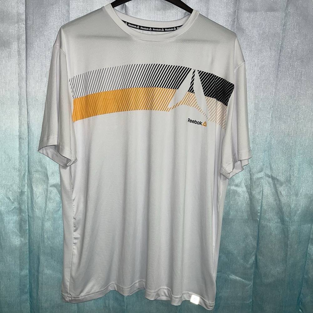 Reebok men's shirt L Large short sleeve crew neck Shirt Orange/black‎ Logo